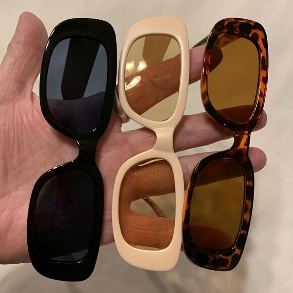 BUNDLE Trendy Rectangle Sunglasses 3pk: black, light pink/cream & animal print - Picture 3 of 4